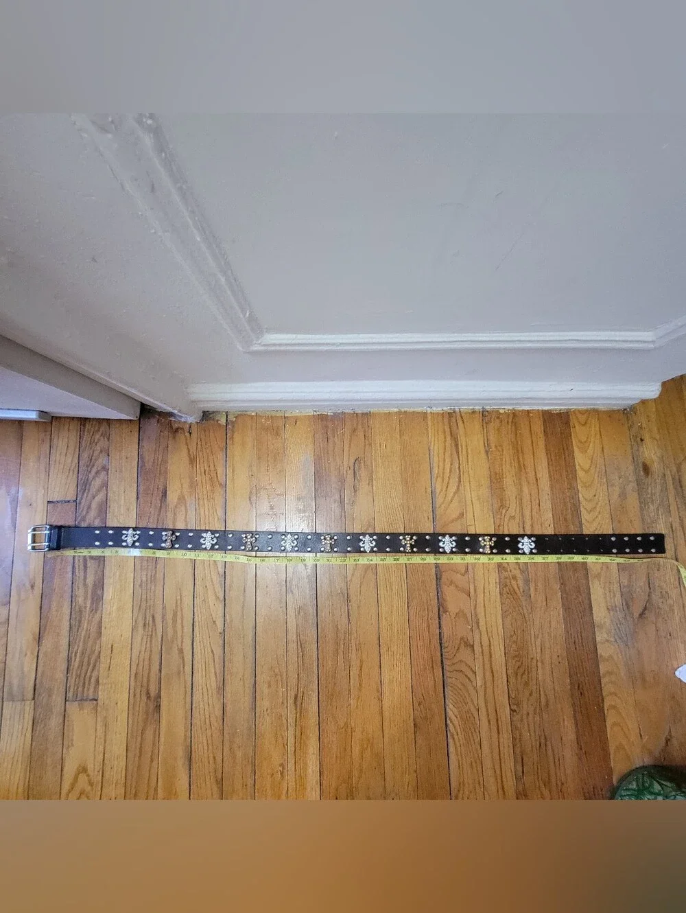 Western Studded Brown Leather Belt with Crystal Accents EUC L Cowboy Rodeo